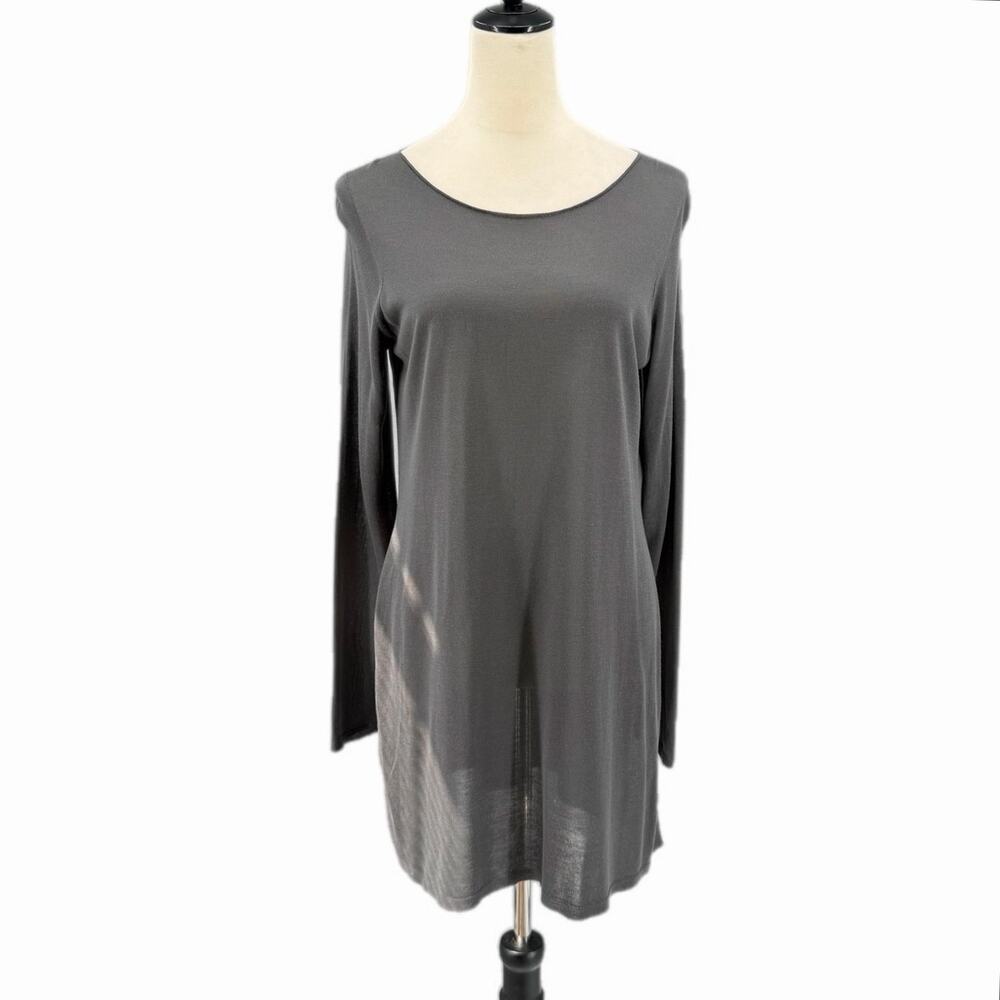 Eileen Fisher Charcoal Gray Lightweight Knit Side Slit Lagenlook Tunic Sweater